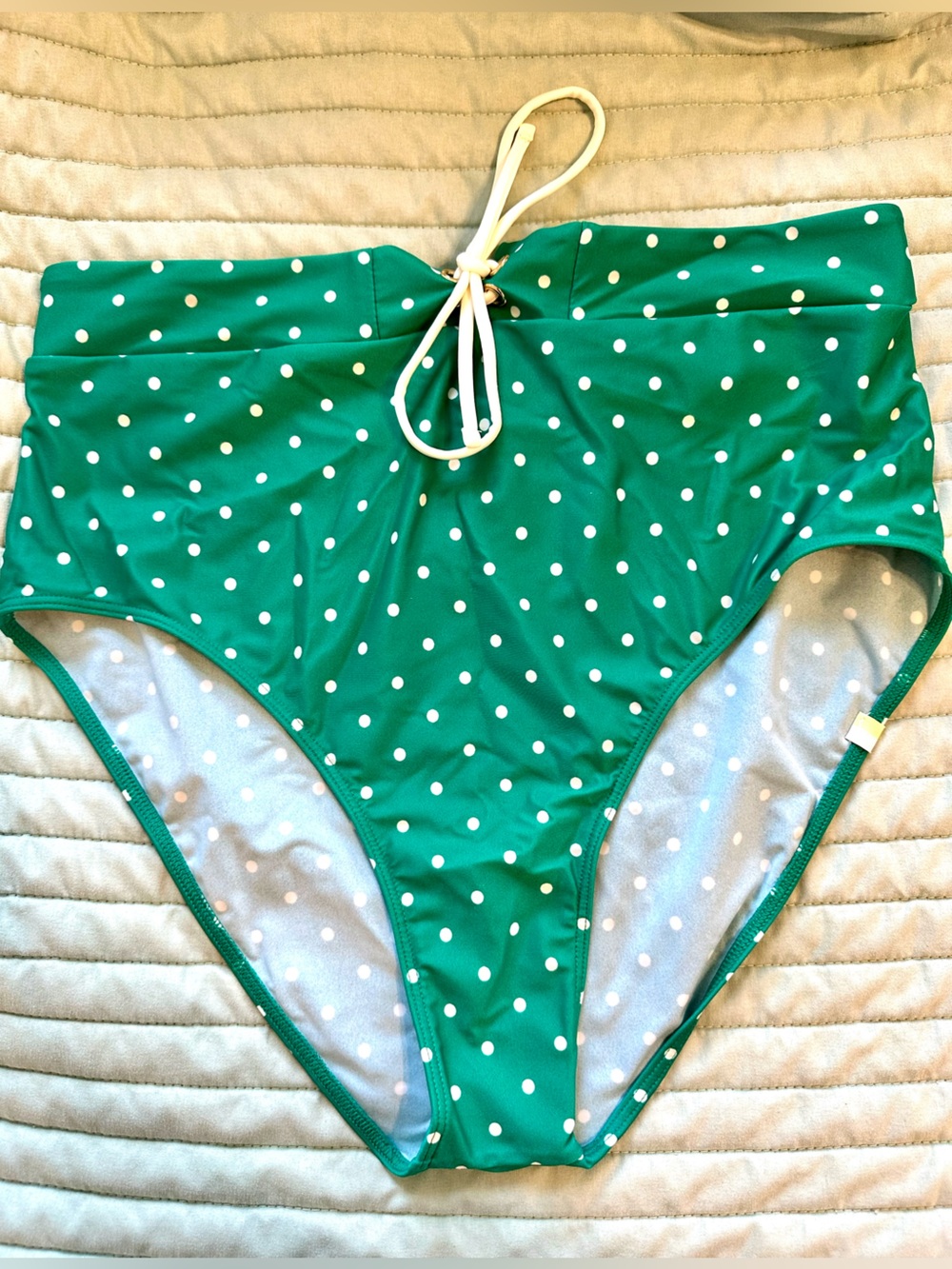 summersalt Green Polka Dot Swimsuit High-Waist Bottoms with White Dots